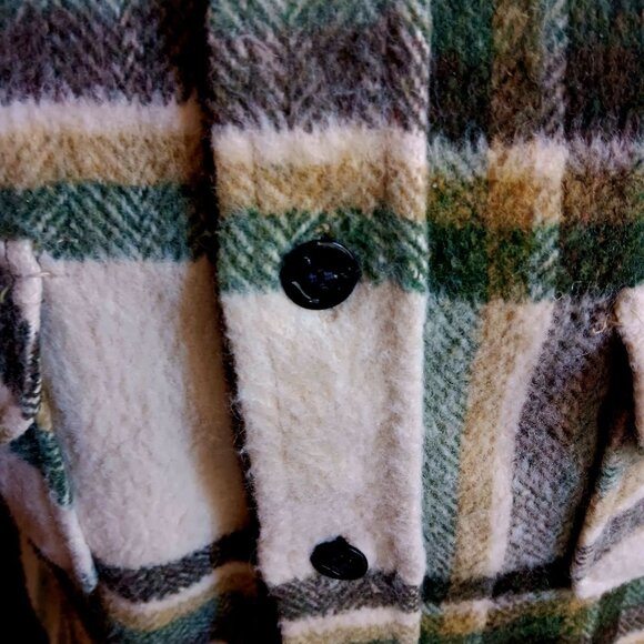 Small Vintage CPO Shirt Jacket Mens Plaid Wool Brent 1960's Montgomery Ward 60s - Picture 3 of 8